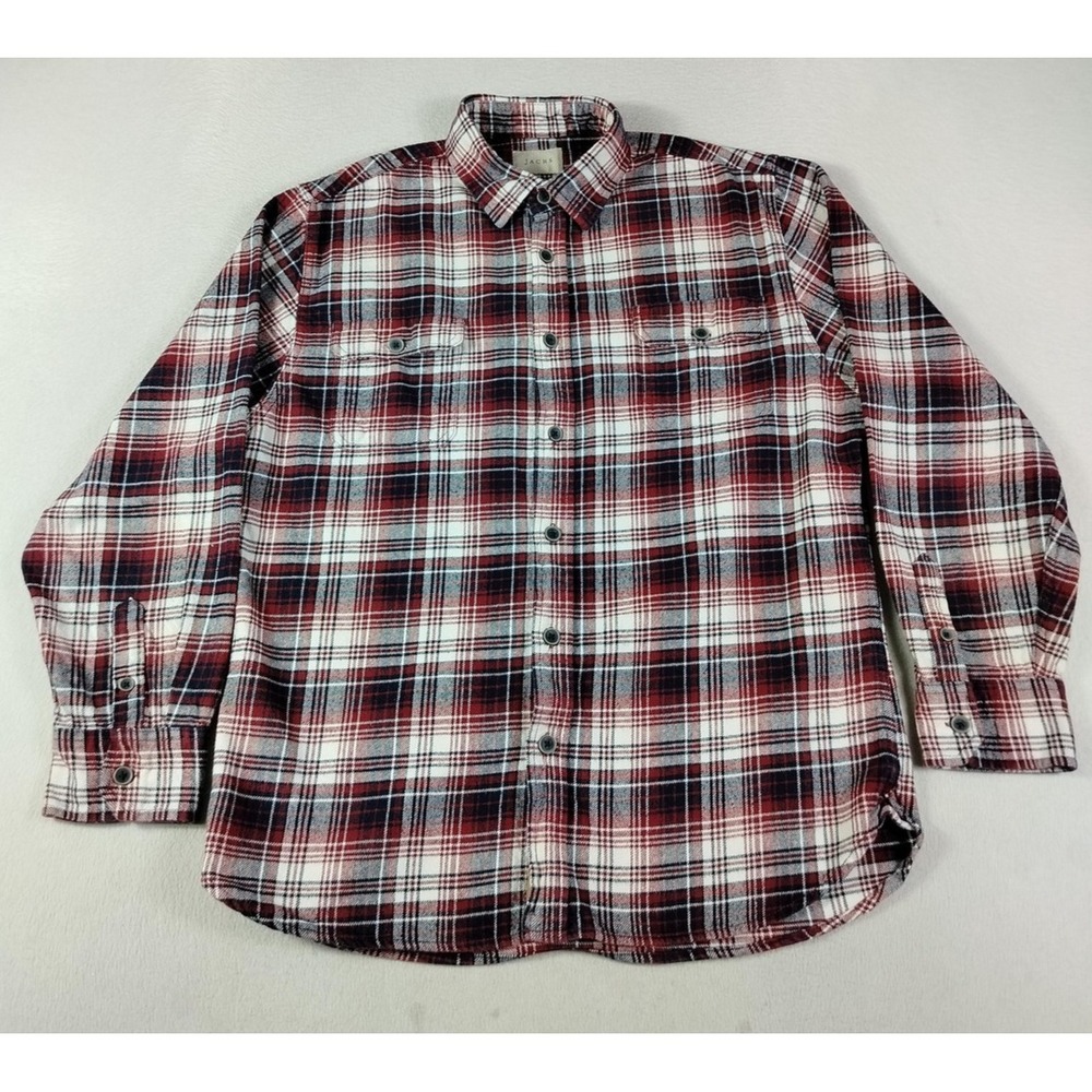 JACHS Shirt Mens Large Red Plaid Flannel Long Sleeve Button Up Casual Cabincore